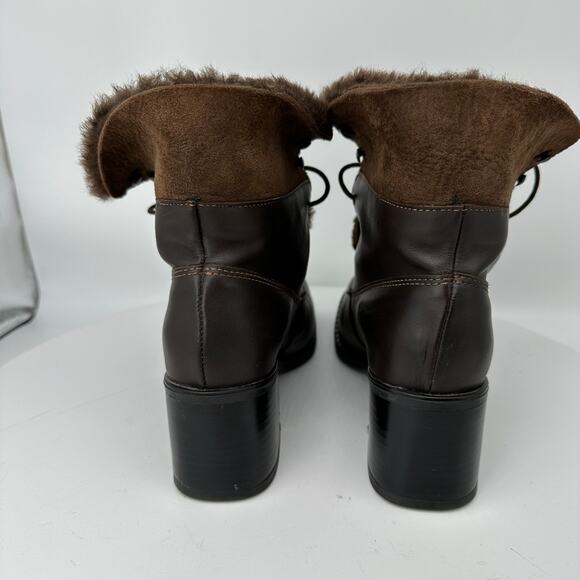 La Canadienne Brown Leather Shearling Line Square Toe Ankle Boot Womens Size 5.5 - Picture 8 of 16